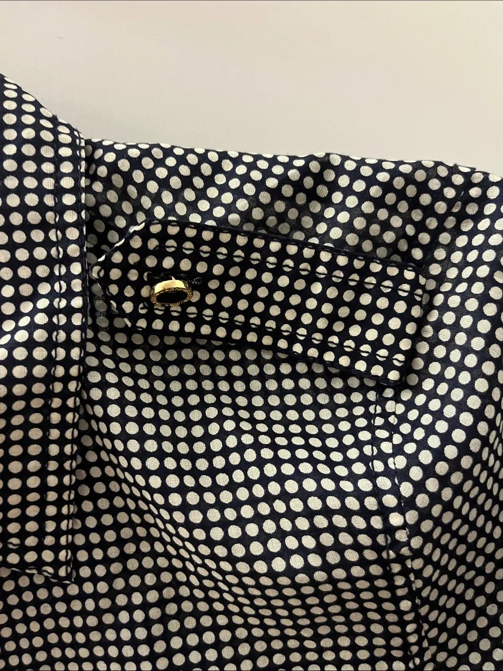 Tory Burch Navy Blue and White Polka Dot Button-Front Blouse